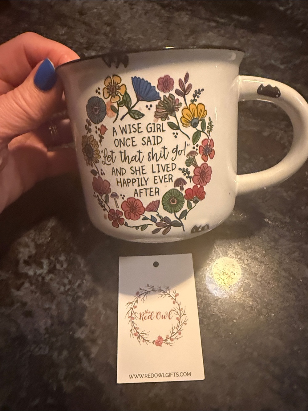 NATURAL LIFE White Floral Quote Ceramic Mug